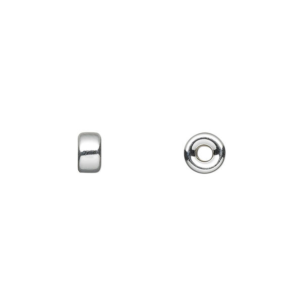 Bead, sterling silver, 6x3mm smooth flat rondelle. Sold per pkg of 4. image number 0