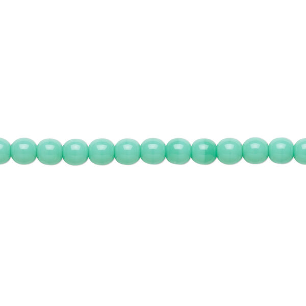 Bead, Preciosa Czech glass druk, pkg/15-1/2 to 16 inches, opaque turquoise green, 4mm round. image number 0