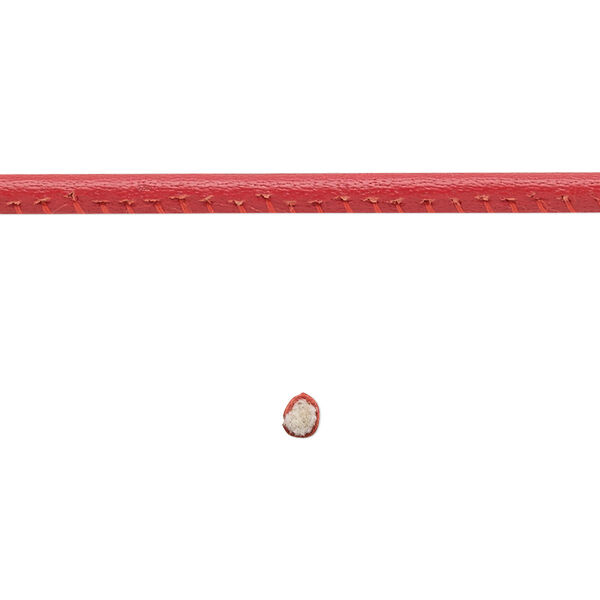 Cord, leather and cotton (dyed), red, 2.5mm zigzag-stitched round. Sold per 1-yard section. image number 0