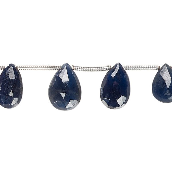 Blue sapphire 1pkg7, hand-cut top-drilled faceted puffed teardrop bead graduated 9x6mm-12x9mm image number 0