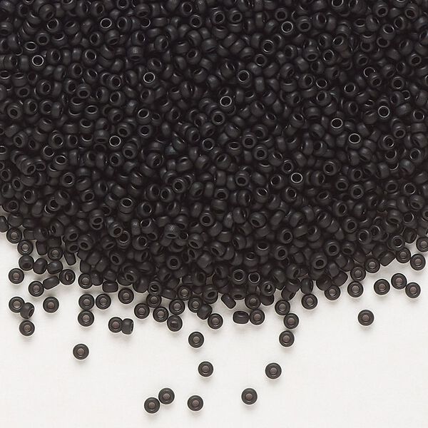 Seed bead, Miyuki, glass, pkg/250g, #15 rocaille, opaque matte black, (RR-401F). image number 0