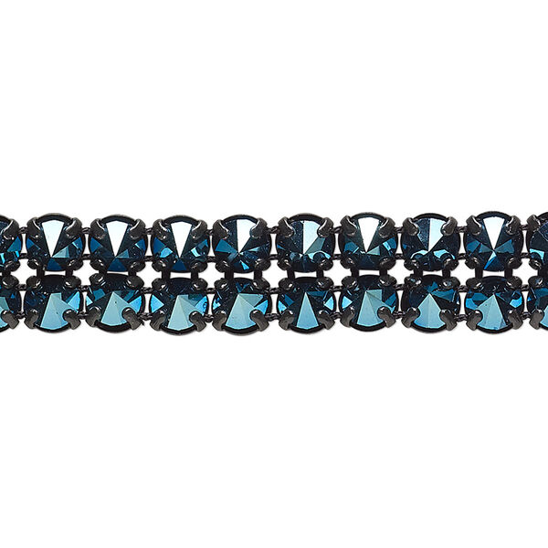 Banding 1pk crystal blue flare black plate, Preciosa Czech crystal 10mm wide 5mm setting spike 3 feet SS19 image number 0