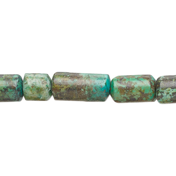 Bead, turquoise (dyed / stabilized), green-brown, 7mm-20x8mm round tube with 0.8-1.1mm hole, C- grade, Mohs hardness 5 to 6. Sold per 15-inch strand. image number 0