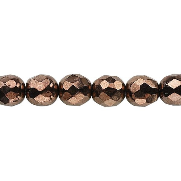 Bead, Czech fire-polished glass, opaque bronze, 8mm faceted round. Sold per 15-1/2" to 16" strand, approximately 50 beads. image number 0