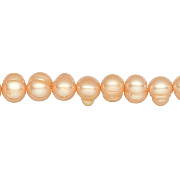 Pearl, cultured freshwater (dyed), dark apricot, 6-7mm semi-round, C- grade, Mohs hardness 2-1/2 to 4. Sold per 15-inch strand. image number 0
