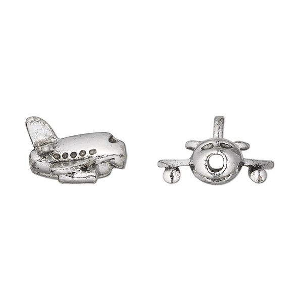 Bead, antique silver-plated pewter (tin-based alloy), 17x14mm airplane. Sold per pkg of 2. image number 0