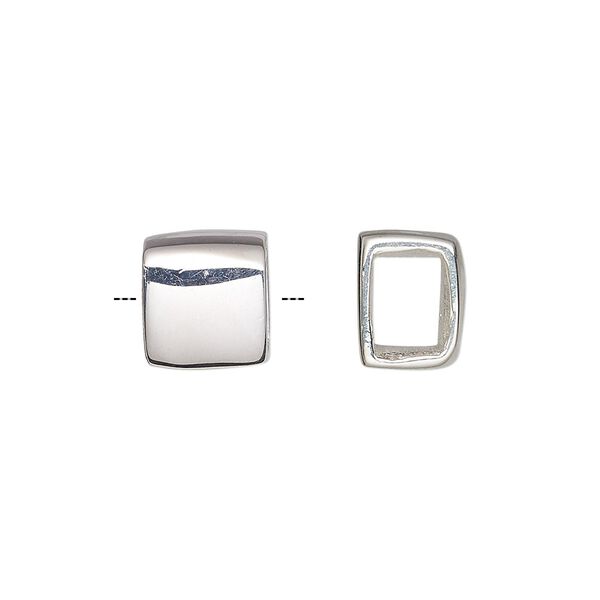 Bead, slide, sterling silver, 10.5x9.5mm square. Sold individually. image number 0