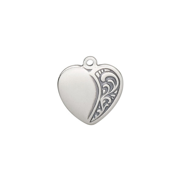 Charm, antiqued sterling silver, 15mm single-sided heart. Sold individually. image number 0