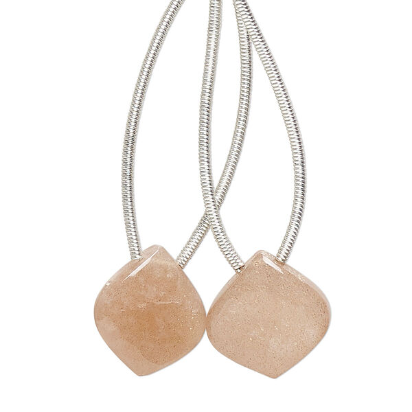 Peach moonstone 1pkg2, hand-cut top-drilled puffed teardrop bead natural 14x14mm image number 0