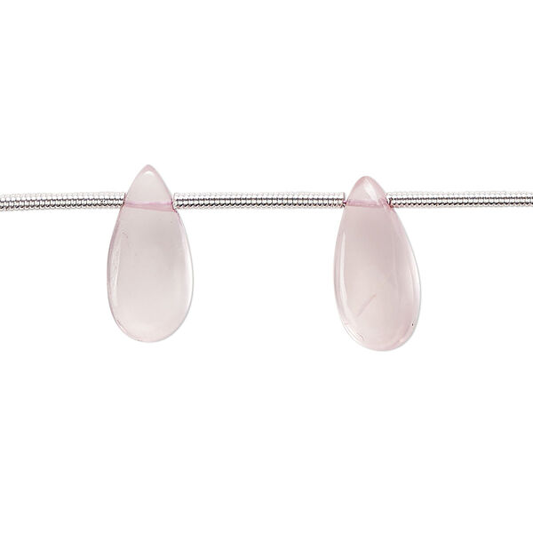 Rose quartz 1pkg12, hand-cut side-drilled puffed teardrop bead B grade, 15x7mm image number 0