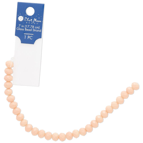 Bead, glass, light salmon (coated), 7x6mm-8x6mm faceted rondelle with 0.6mm hole. Sold per 7-inch strand. image number 0