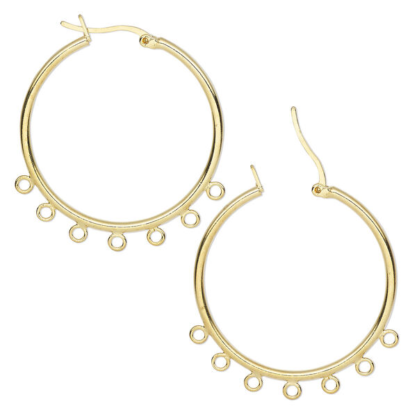 Earring, gold-plated brass, 32mm round hoop with 7 closed loops and latch-back closure. Sold per pkg of 5 pairs. image number 0