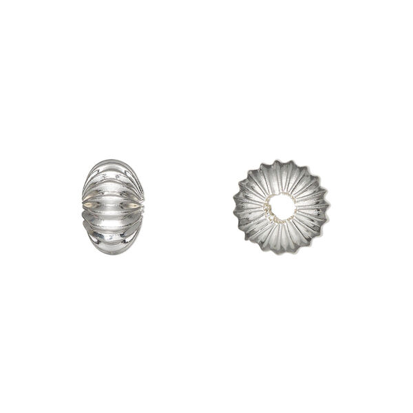 Bead, silver-plated brass, 10x6mm corrugated rondelle. Sold per pkg of 10. image number 0