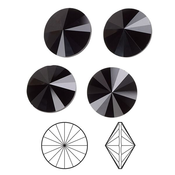 Chaton 144pk jet, Swarovski® 14mm rivoli 1122 image number 0