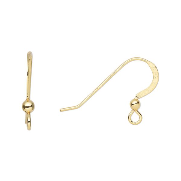 Ear wire fishhook 1pkg10 sterling silver, 15mm flat / 2.5mm ball / open loop, 21 gauge "vermeil" 5 pair image number 0