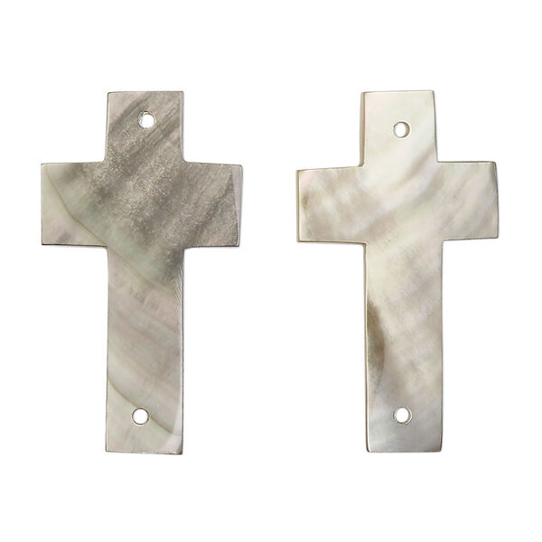 Link, black lip shell (natural), 29x17mm hand-cut single-sided cross, Mohs hardness 3-1/2. Sold per pkg of 2. image number 0
