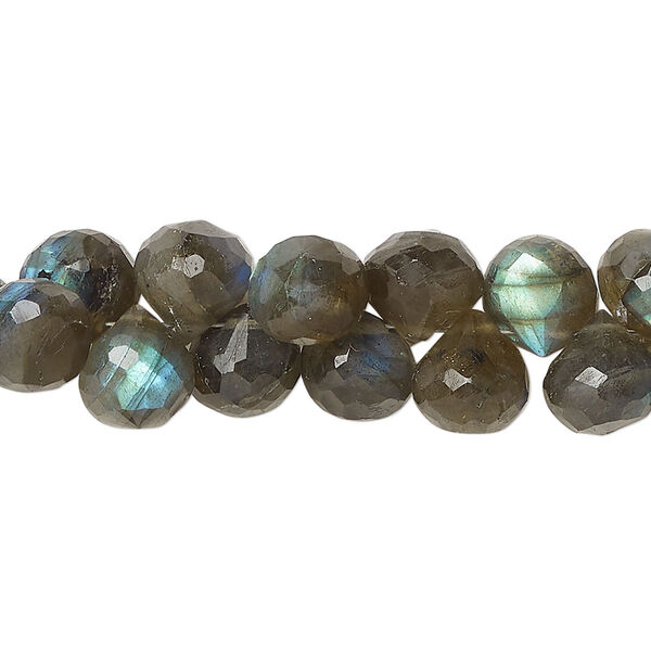 Labradorite 1pkg60, hand-cut top-drilled faceted teardrop bead natural 7x7mm image number 0