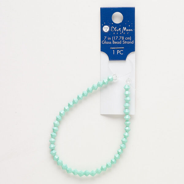 Bead, glass, mint, 4mm bicone with 0.6mm hole. Sold per 7-inch strand. image number 0