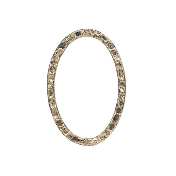 Focal, antique gold-plated steel, 30x20mm double-sided hammered flat open oval. Sold per pkg of 8. image number 0