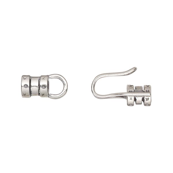 Clasp, hook-and-eye, sterling silver, 21x6mm with crimp ends, 3.5mm inside diameter. Sold individually. image number 0
