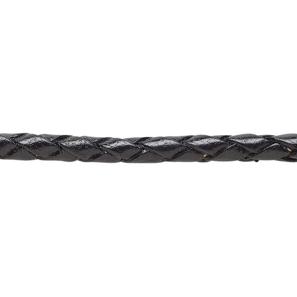 Bolo cord, leather, black, 3.5-4.5mm round. Sold per pkg of (4) 35-inch lengths. image number 0