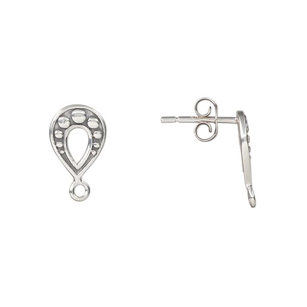 Earstud 1pkg2 sterling silver, 14x8mm / closed loop / earnuts, antiqued 1 pair image number 0