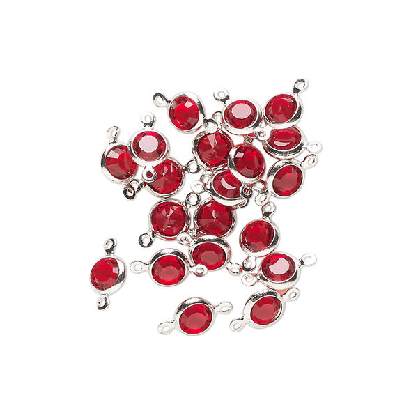 Link, Vintage Crystal™, crystal and imitation rhodium-finished brass, light Siam, 4mm round. Sold per pkg of 20. image number 0
