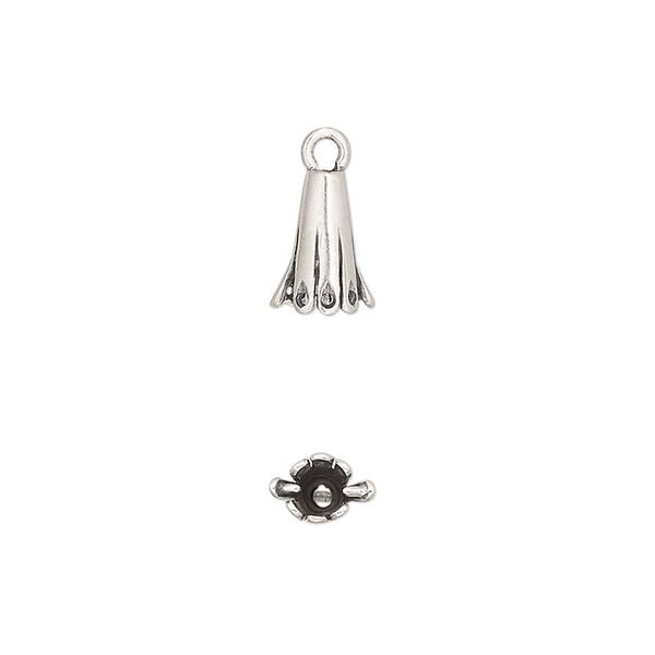 Bail, JBB Findings, pinch, antiqued sterling silver, 9x5mm fancy cone. Sold per pkg of 2. image number 0