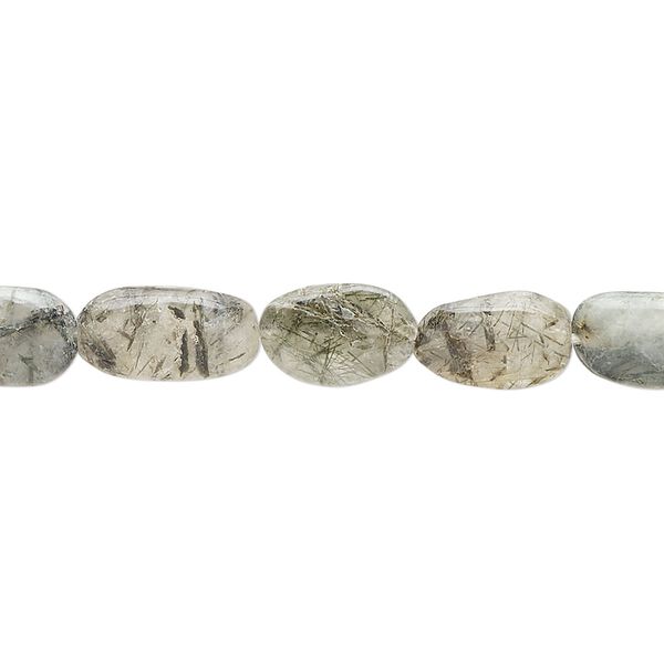 Tourmalinated quartz 1pkg1, hand-cut flat oval bead natural 14 inch 10x7mm-13x9mm image number 0