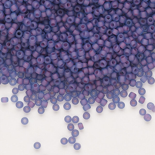 Seed bead, Dyna-Mites™, glass, pkg/40g, #11 round, translucent inside dyed color matte blue/lilac, (227MA 11/0 RR). image number 0
