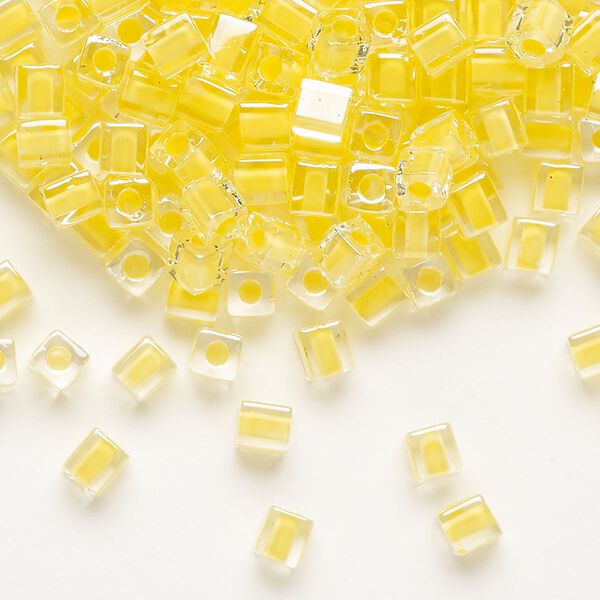 Seed bead, Miyuki, glass, pkg/25g, 3.5-3.7mm square, transparent yellow inside dyed color clear (SB-202). image number 0