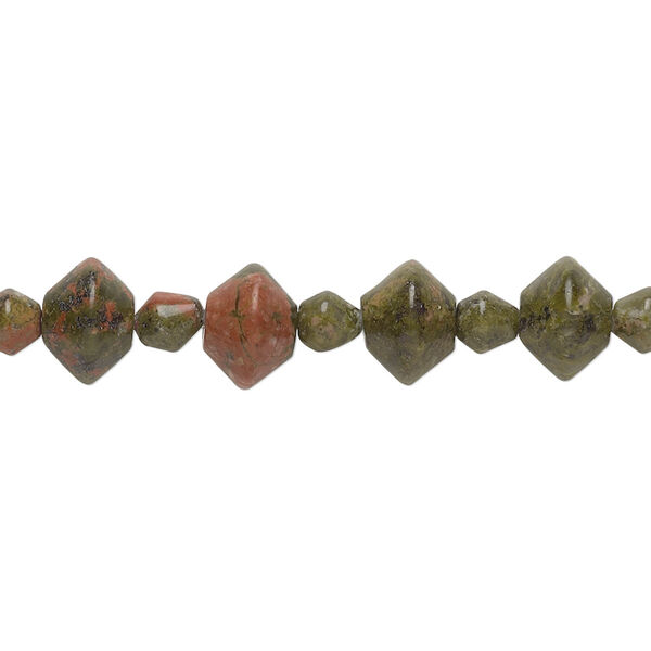 Unakite 1pkg1, double cone bead natural 15.5-16 inch 8x6mm / 4x4mm image number 0