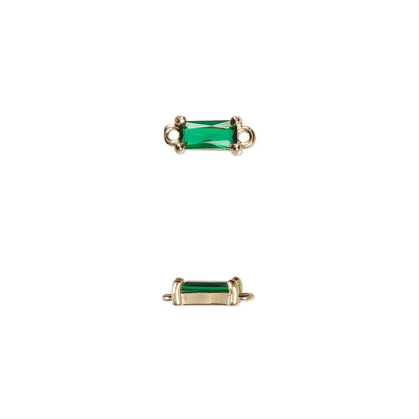 Link, glass and gold-finished brass, dark green, 7.5x4mm faceted rectangle. Sold per pkg of 10. image number 0