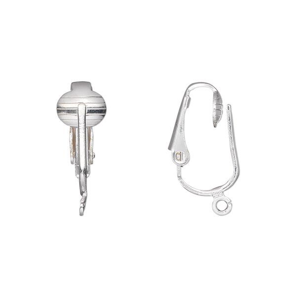 Earring clip-on 1pkg100 silver-plated, 16mm hinged / open loop, steel 50 pair image number 0