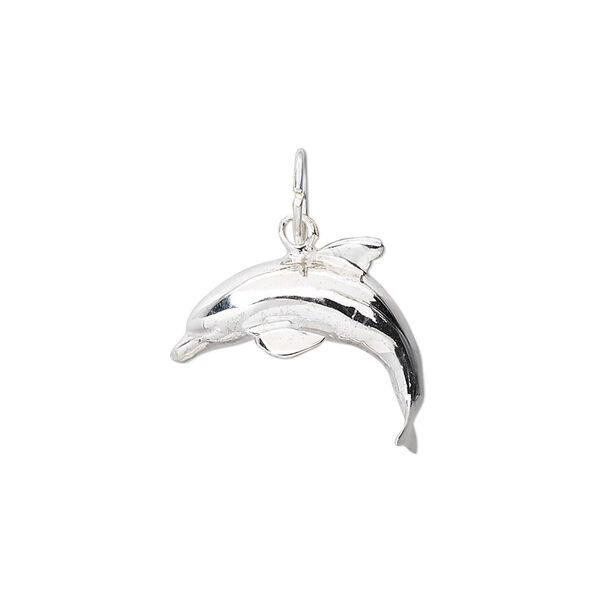Charm, sterling silver, 19x17mm dolphin. Sold individually. image number 0