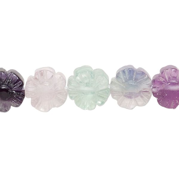 Rainbow fluorite 1pkg1, hand-cut carved flower bead natural 15.5-16 inch 10mm image number 0