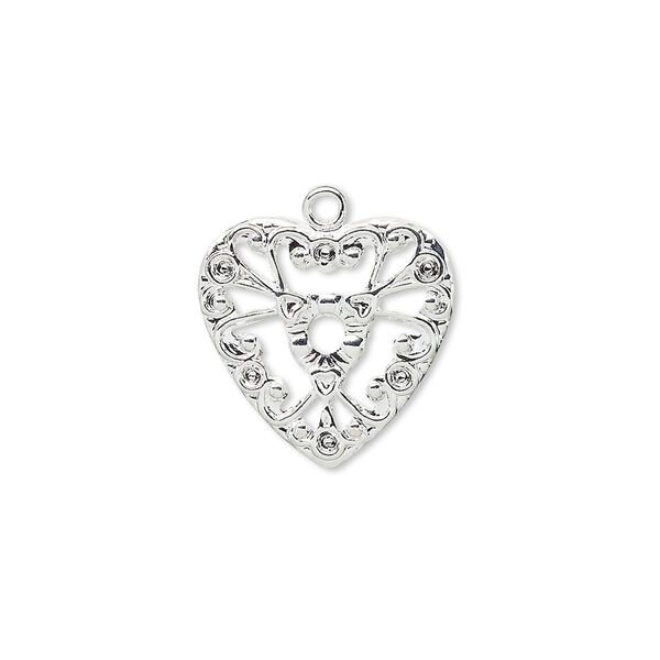 Charm, silver-plated brass, 17mm fancy heart. Sold per pkg of 10. image number 0