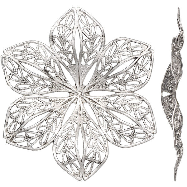 Focal, antique silver-finished brass, 42x42mm flower with cutout design. Sold per pkg of 4. image number 0