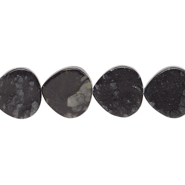 Bead, Picasso serpentine (natural), 12mm flat teardrop, B- grade, Mohs hardness 2-1/2 to 6. Sold per 15-inch strand. image number 0