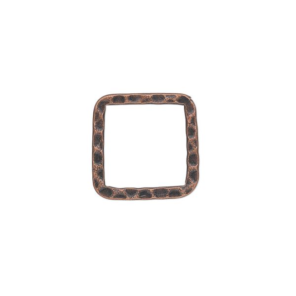 Component, antique copper-plated steel, 16x16mm double-sided hammered flat open square. Sold per pkg of 10. image number 0