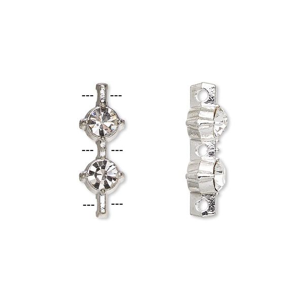 Spacer, glass rhinestone and silver-plated "pewter" (zinc-based alloy), clear, 19.5x6.5mm 3-strand, fits up to 6.5mm bead. Sold per pkg of 20. image number 0