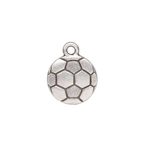 Charm, TierraCast®, antique silver-plated pewter (tin-based alloy), 15mm double-sided textured soccer ball. Sold per pkg of 20. image number 0