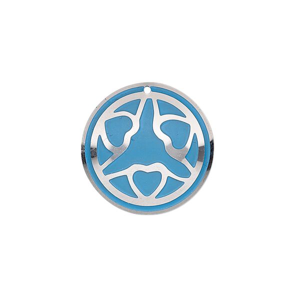 Drop, stainless steel, blue patina, 20mm single-sided domed round with heart design. Sold per pkg of 4. image number 0