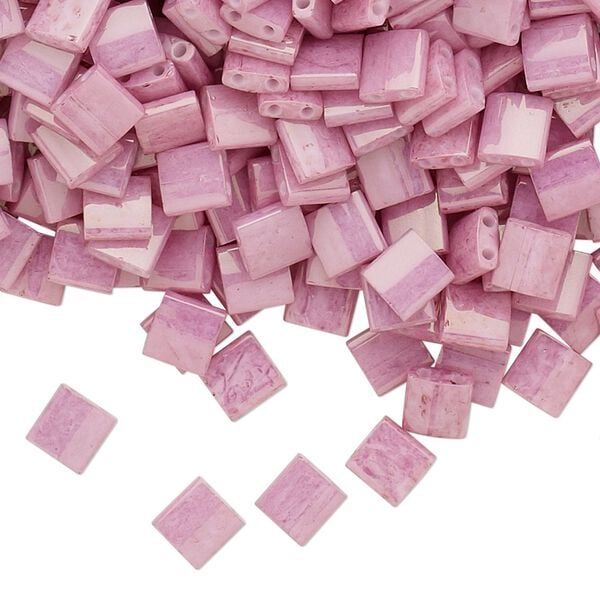 Seed bead, TILA®, glass, pkg/10g, 5mm full tila square, opaque luster rose, (TL-599). image number 0