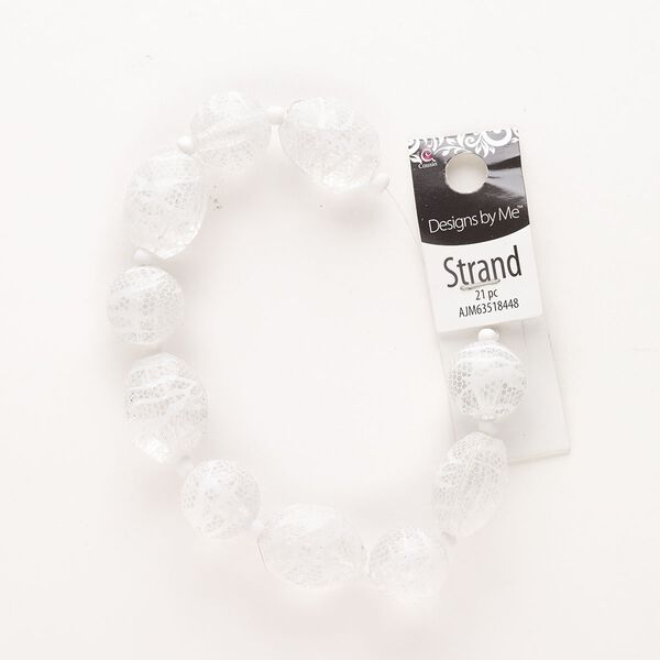 Bead assortment, acrylic, pkg/10, 17.5mm round and 24.5x19mm faceted puffed oval with lattice and line design, opaque and transparent clear and white. image number 0