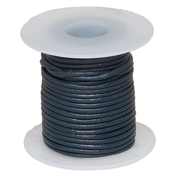 Cord, leather (dyed), dark blue, 1-1.2mm round. Sold per 5-yard spool. image number 0