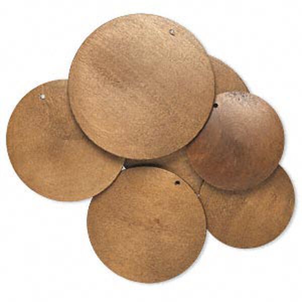 Focal, Korean boxwood (dyed), brown, 40-60mm top-drilled round. Sold per pkg of 3 pairs. image number 0