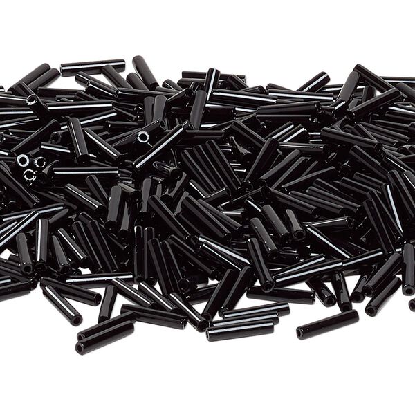Bead, Miyuki, bugle bead, glass, pkg/50 g, 12x2.4mm center-drilled, opaque black, (RBU-0401). image number 0