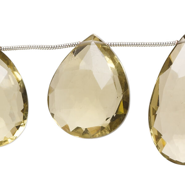 Lemon quartz 1pkg10, hand-cut top-drilled faceted puffed teardrop bead B+ grade, 20x14mm-31x21mm image number 0