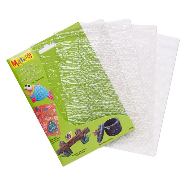 Texture plate, Makin's®, plastic, clear, 6-1/4 x 4-1/2 inch textured rectangle with assorted nature patterns. Sold per 4-piece set. image number 0